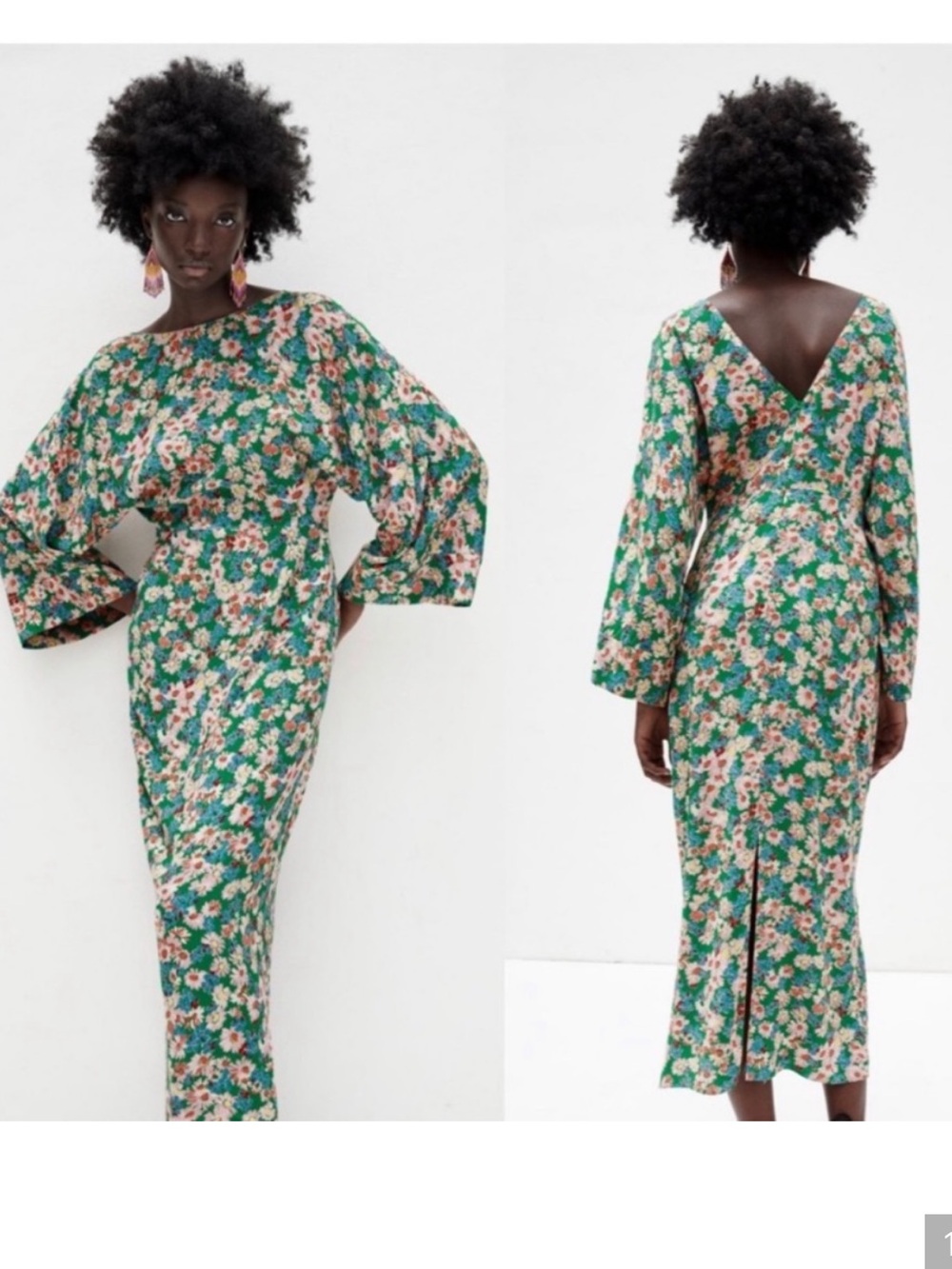 NWT Zara Green Floral Maxi Dress with V-Back